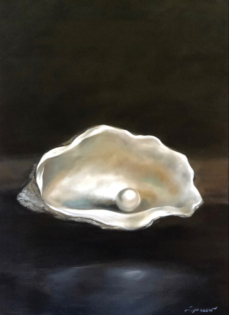 a painting of an oyster shell with a pearl in it