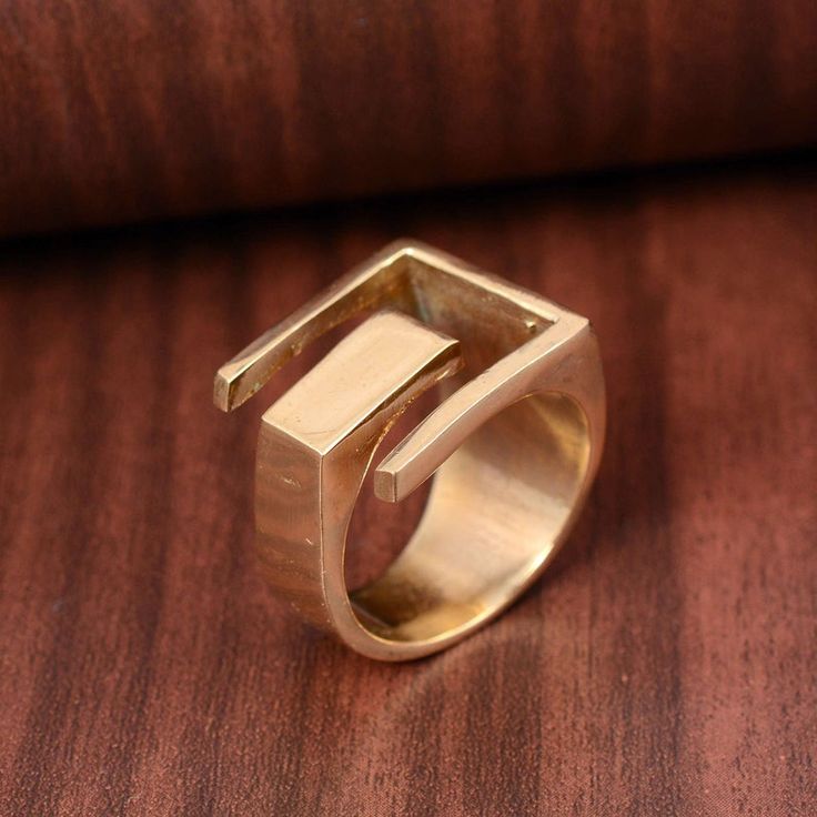 Antique Brass Geometric Ring Big Statement Abstract Modern - Etsy UK Geometrical Jewelry, Big Statement Rings, Geometric Rings, Gold Rings Simple, Wide Band Ring, Square Ring, Contemporary Ring, Stylish Rings, Geometric Ring