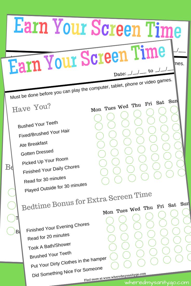 two printable worksheets with the words earn your screen time