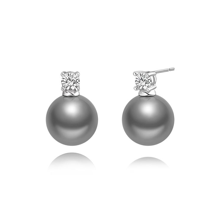 Design: These fashionable silver earrings suspend a grey pearl with elegance and classic charm, perfect for enhancing any style ensemble you choose. The minimalist design is accentuated by a square-cut CZ stud earrings above the pearl, creating a timeless and sophisticated look. Perfect for those who appreciate the blend of simplicity and elegance. Size : These dainty earrings are 18mm long, making them the ideal accessory for various occasions. The 12mm diameter grey pearl adds a touch of grace, while the 4mm square CZ stud provides just the right amount of sparkle. This zircon pearl earring is a perfect balance for those seeking both subtlety and impact. Material: Crafted with precision, the gray pearl stud earrings is made from high-quality round shell pearls, ensuring durability and a Elegant Gray Sterling Silver Earrings, Elegant Gray Earrings As Gift, Elegant Gray Earrings For Gift, Elegant Gray Jewelry For Formal Occasions, Classic Gray Jewelry For Formal Occasions, Elegant Gray Earrings For Wedding, Elegant Gray Jewelry With Matching Earrings, Elegant Gray Jewelry For Anniversary, Elegant Round Gray Jewelry