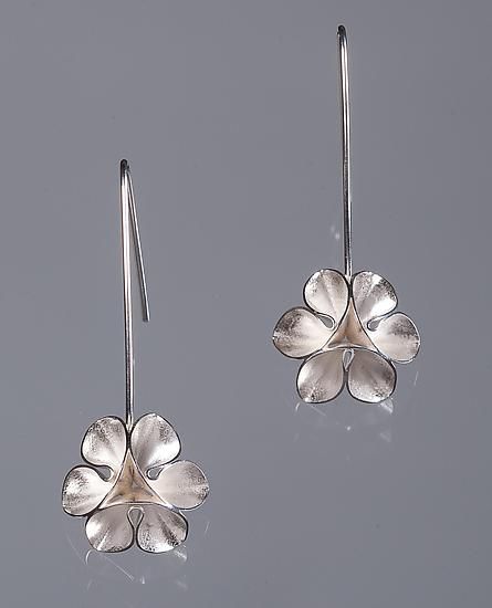 Folded Leaf Flower Wire Earrings by Sadie Wang (Silver Earrings) | Artful Home Silver Petal-shaped Earrings For Gift, Elegant Handmade Petal-shaped Earrings, Handmade Petal Shaped Elegant Earrings, Elegant Handmade Petal Earrings, Sterling Silver Flower-shaped Earrings In White Gold, White Gold Sterling Silver Flower-shaped Earrings, Handmade Sterling Silver Petal Jewelry, Sterling Silver Flower-shaped Earrings, Silver Sterling Flower Pendant Earrings