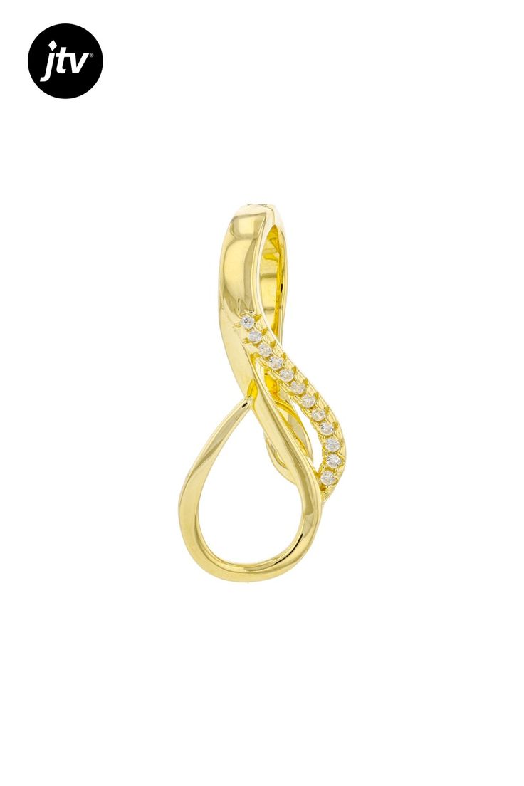 0.05ctw white zircon 18k yellow gold over sterling silver Enhancer Pendant Converter. Measures approximately 7/8" L x 7/16" W. Accent stones primarily zircon. Yellow Gold, Sterling Silver, Stone, Pendant, Yellow, Silver, Gold, White