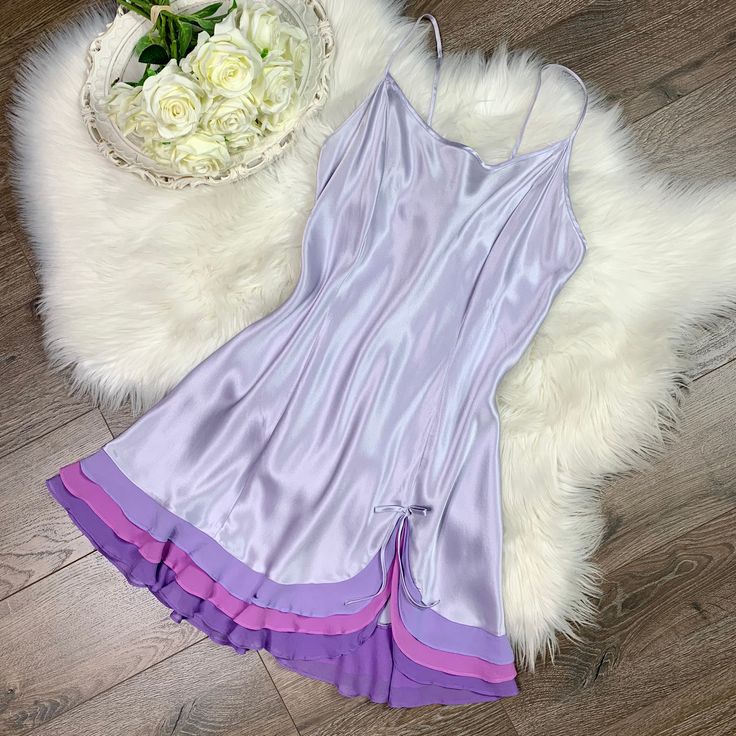 Night Ware, Short Slip Dress, Lingerie Shorts, Charmeuse Fabric, Purple Lingerie, Silk Lingerie, Chiffon Ruffle, Lavender Purple, Best Jeans