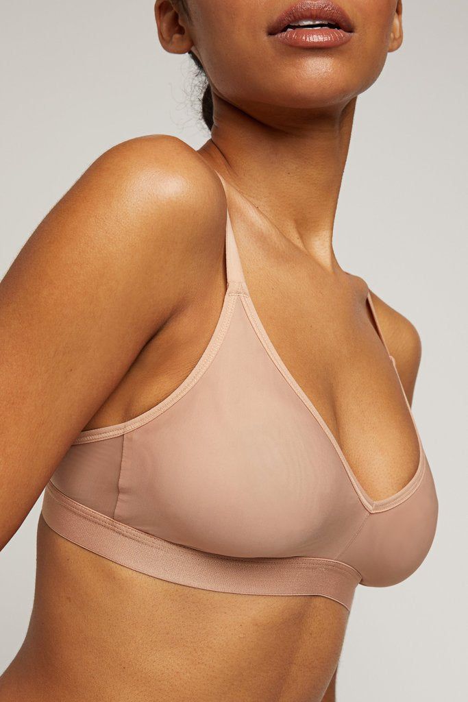 Silky Non-Wire Bra in Buff | Wireless Bra - Unlined Bralette No Dig Bra, Clear Frame Bras, Smoothing Bra In Solid Color, Solid Color No-show Bra With Minimal Stretch, Smoothing Solid Color Bra, Fitted Smoothing Bra, Compressive No-show Bra With Removable Pads, Solid Sculpting Bra With Built-in Support, Sleek Bra With Removable Pads