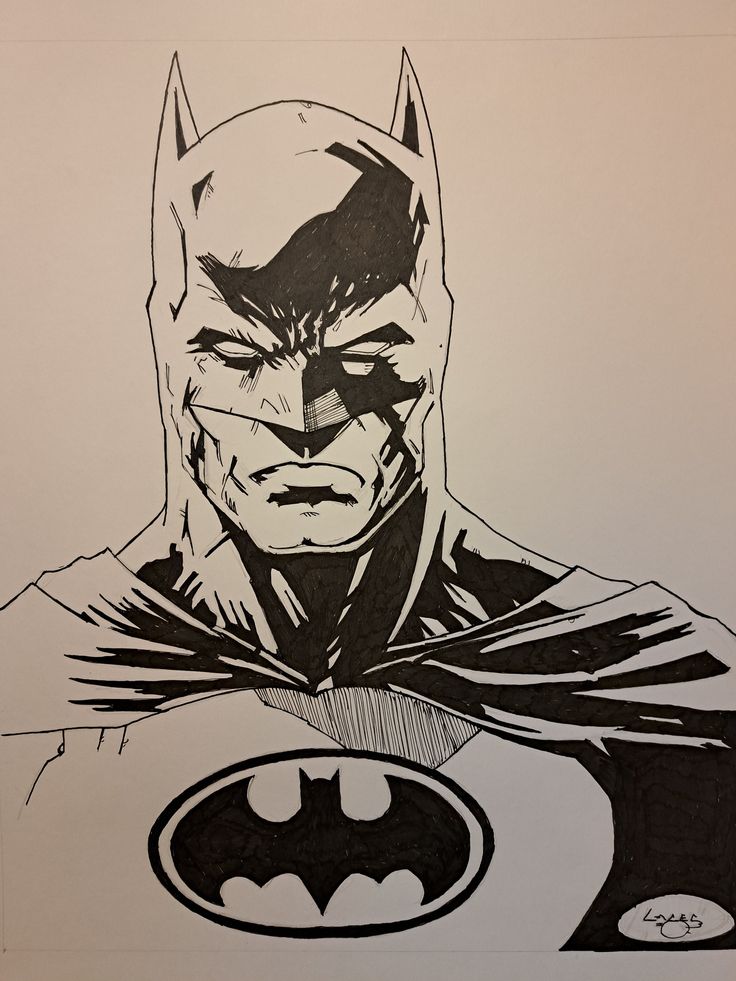 a drawing of batman in black and white