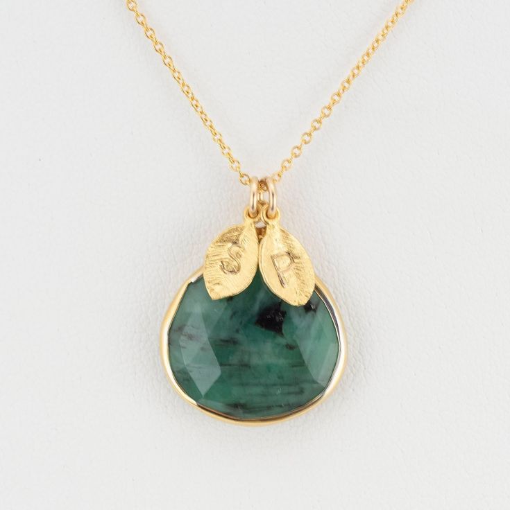 This necklace has a gold gemstone drop pendant on a delicate 14k Gold-Filled or Sterling Silver chain. The necklace is great for the office or to dress up a casual weekend look. The pendant is approx 20mm x 20mm, excluding the loop on top. This makes a great May birthday or Christmas gift! The price includes two initial leaves (optional). If you would like the initial leaves, please leave the details in the comments to seller box. If you would like a longer necklace, please use this listing to a Anniversary Green Engraved Necklace, Handmade Charm Necklace With May Birthstone, Gold Gemstone Necklaces For Personalized Gifts, Handmade Charm Necklaces With May Birthstone, Gold Necklaces With Gemstone For Personalized Gifts, Handmade Charm Necklace With May Birthstone For Gift, Handmade May Birthstone Charm Necklace As Gift, Handmade Charm Necklaces For May Birthstone Gifts, Personalized Gold Gemstone Necklaces