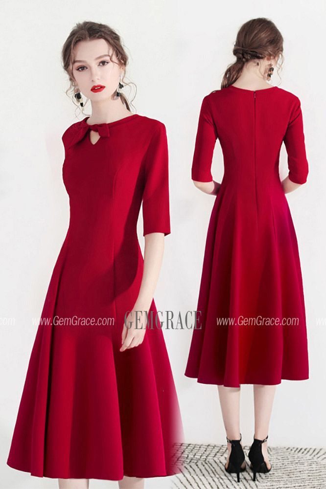 Modest Aline Red Semi Party Dress With Retro Bow Ref#HTX97023 at GemGrace. #HomecomingDresses Shop now to get $10 off. Pro custom-made service for wedding dress, formal dress. View Homecoming Dresses,Red Homecoming Dresses,Simple Homecoming Dresses,Burgundy Homecoming Dresses,Modest Homecoming Dresses,Semi Formal Dresses for more ideas. Click to shop now! #BuyableHomecomingDresses Elegant A-line Midi Dress For Holidays, Cocktail A-line Midi Dress With Bow, Red A-line Midi Dress For Banquet, Party A-line Tea Length Fit And Flare Dress, Elegant Red Fit And Flare Dress, Elegant A-line Midi Dress With Bow, Elegant Red A-line Dress, Elegant Red Fit And Flare Midi Dress, Evening A-line Midi Dress With Bow