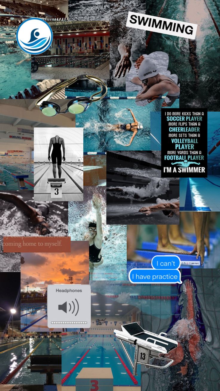 a collage of photos with the words swimming