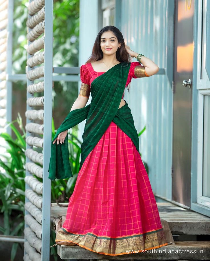 Athmika Sumithran in half saree photos - South Indian Actress Half Saree Designs Simple, Dhavani Designs, Athmika Sumithran, Silk Half Saree, Onam Outfits, Banarasi Lehenga, Simple Lehenga, Lehenga Saree Design, Saree Photos