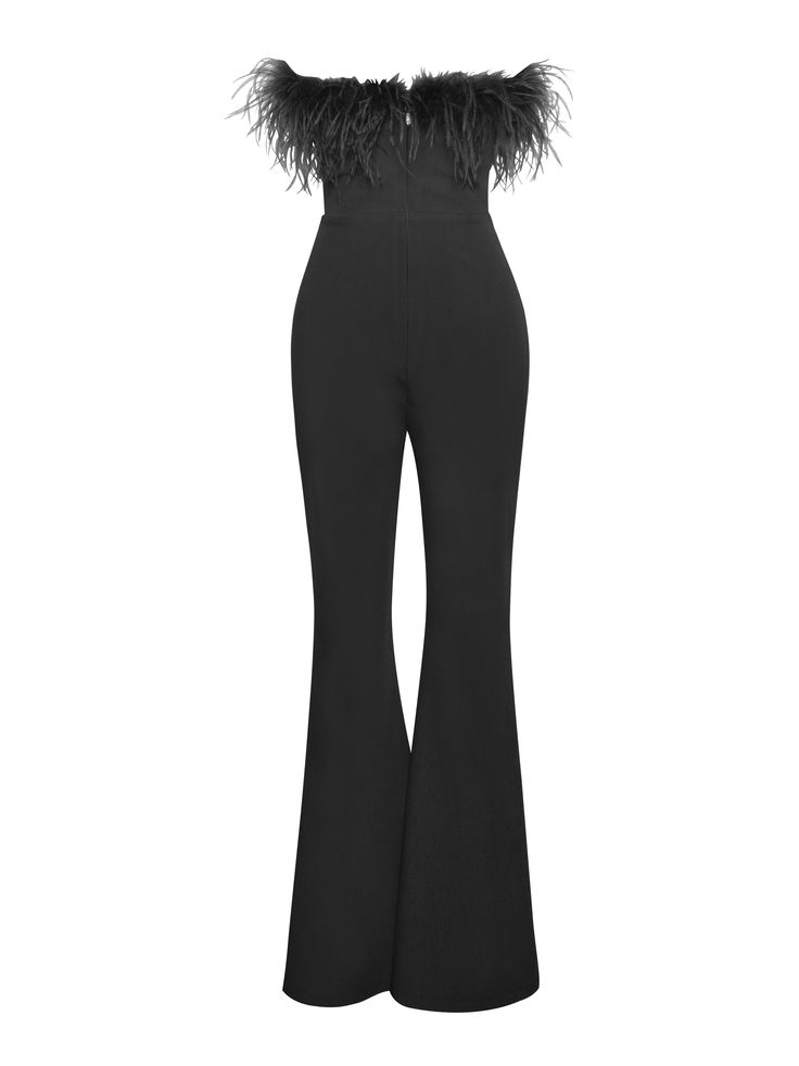 Introducing our sensational Kylan Feather Jumpsuit – a true showstopper for any special occasion. This jumpsuit boasts a flattering flare leg silhouette and a high waistband for a chic and sophisticated look. The pièce de résistance is the long draping feather trimming adorning the entire neckline edge, adding an element of sophisticated glamour. Made from woven stretch crepe with feather details and fully lined, it ensures both style and comfort. Complete with an invisible zipper at the center Feather Jumpsuit, Tie Dye Jumpsuit, Rich Burgundy, Maxi Dress Cocktail, Sparkly Dress, Plus Size Jumpsuit, Stretch Crepe, Black Feathers, Navy Dress