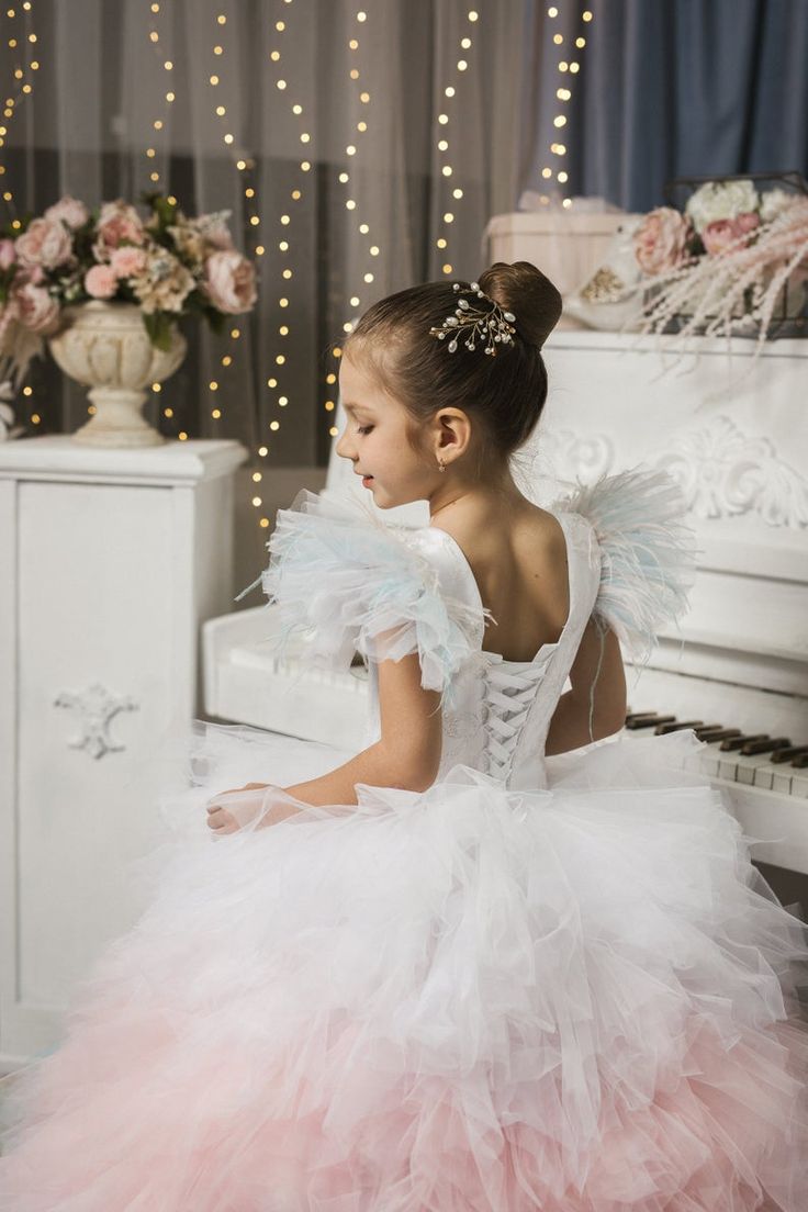 Blush Pink and Blue Flower Girl Dress Birthday Wedding Party | Etsy White Tulle Ball Gown For Dress-up, Princess Style Tutu Dress With Fitted Bodice, Princess Dress With Tulle Skirt And Fitted Bodice, First Communion Tulle Dress With Ruffles, Princess Style Tulle Tutu Dress For First Communion, Tulle Ball Gown Bridesmaid Dress, First Communion Princess Dress With Ruffles, Princess Style First Communion Dress With Tulle Skirt, Princess Style First Communion Dress With Tulle Ball Gown