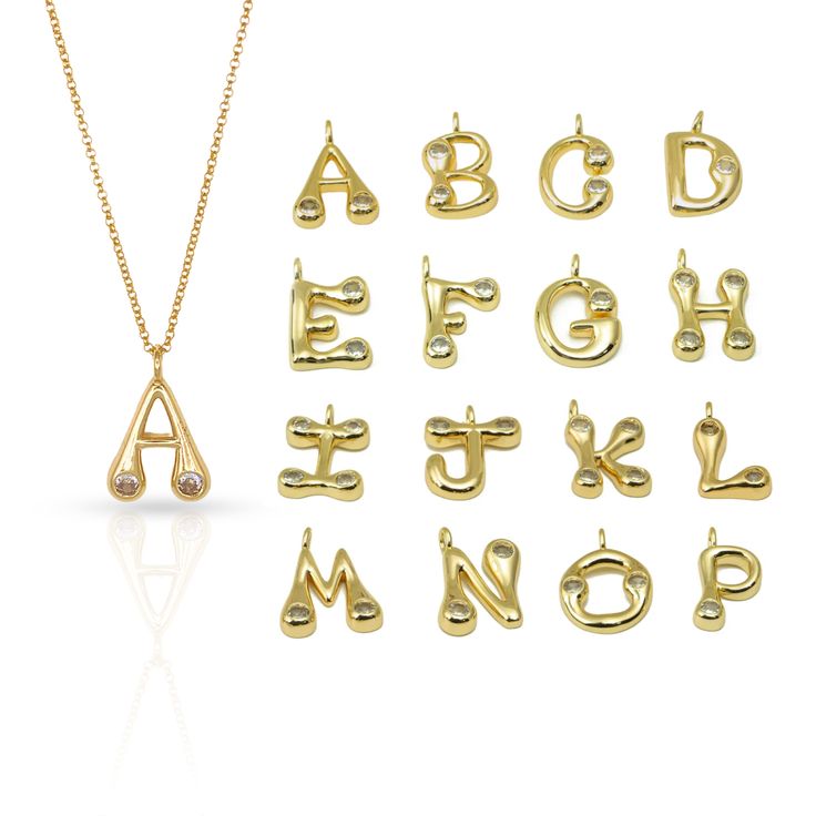 18kt Gold Plated over Brass. Chain measures 16" with 2" Extender. Letters measure approximately 0.75"L / 0.5"- 0.75"W - letter size will vary Gold Diamond Initial Pendant Charm Necklace, Gold Polished 14k Gold Initial Necklace, Gold Diamond Necklace With Initials In Fine Jewelry Style, Gold Initial Necklace For Anniversary With Polished Finish, Gold Initial Necklace With Polished Finish For Anniversary, Sterling Silver Gold Initial Necklace With Polished Finish, Gold Sterling Silver Initial Necklace With Polished Finish, Gold 14k Diamond Initials Necklace, Gold Diamond Initials Necklace In 14k Gold