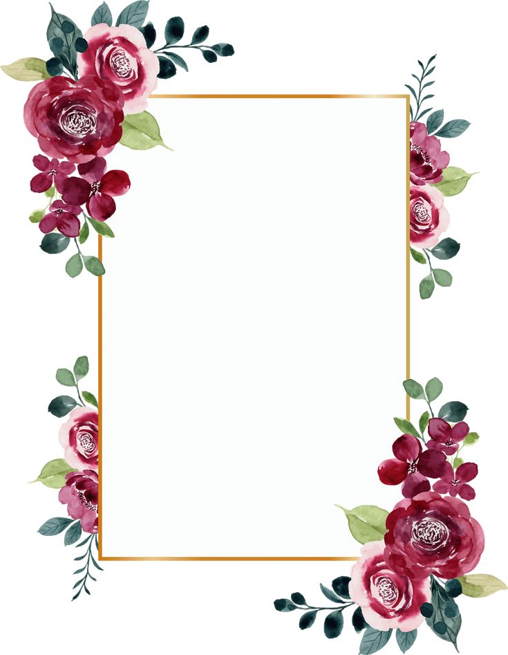 a square frame with pink flowers and green leaves