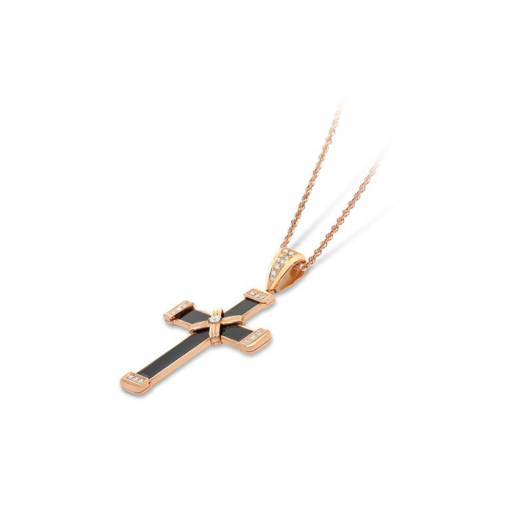 Our Black Enamel Cross Pendant is the perfect gift of faith for any holy occasion for your friends, family, or yourself. Crafted in 18K rose gold, this cross pendant features a striking black enamel coating with diamond embellished rectangular edges coming together seamlessly with a rose gold crisscross ribbon at the center. 
0.17 carat
18k rose gold
﻿We offer a Free virtual Consultation from the comfort of your home so you can personally get to know us, and in which we will give you the to Virtual Consultation, Enamel Cross, Cross Jewelry, A Rose, Black Enamel, 18k Rose Gold, Diamond Pendant, Cross Pendant, Thoughtful Gifts