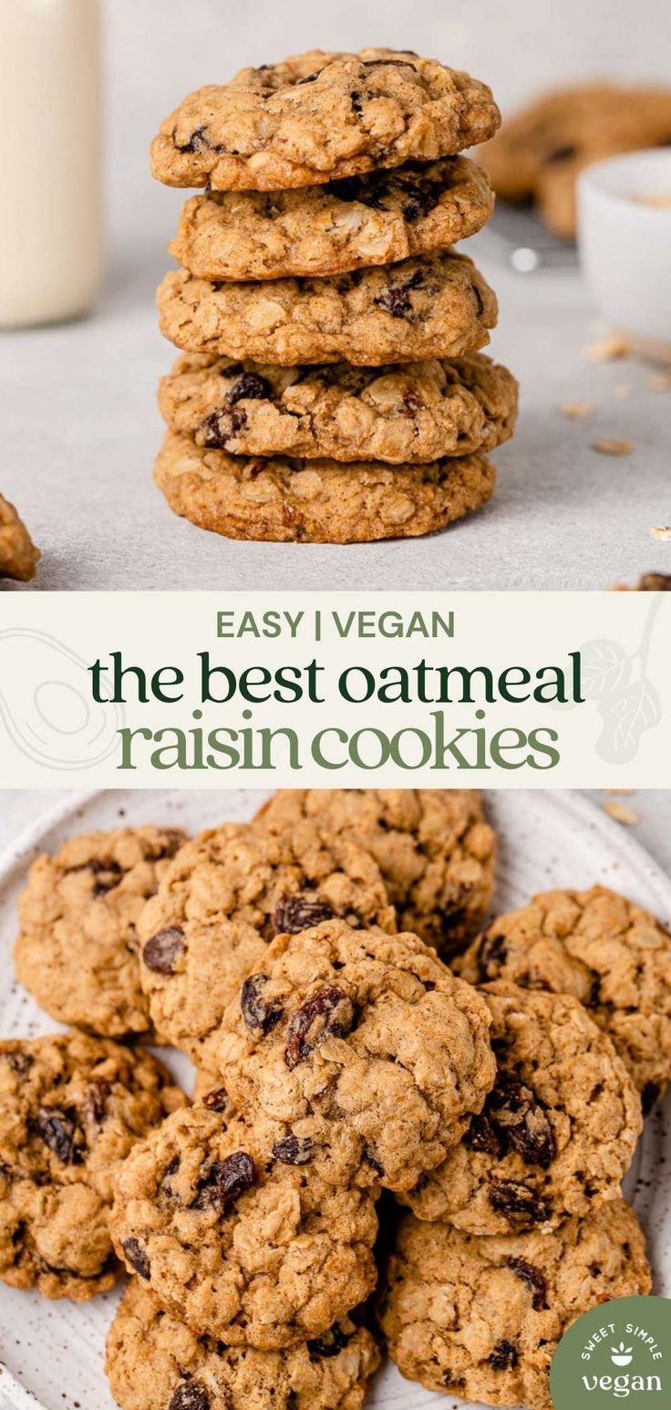 the best oatmeal raisin cookies are stacked on top of each other