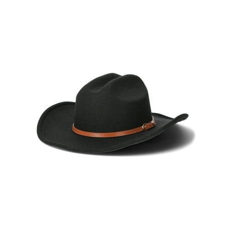 This Outteck Women's Felt Cowgirl Hat in Black shows off a stylish fit with an added touch of country for those seeking a rustic, western cowboy look. The brown leather-like band features an authentic buckle for added style. The adjustable sweatband is sure to help get that one of a kind fit. Perfect for your favorite country music concert or for everyday wear, you are sure to have both comfort and style with the Outtek Cowgirl Hat. Size: One Size.  Gender: female.  Age Group: adult. Western Riding Hat With Curved Brim, Country Style Felt Hat With Curved Brim For Rodeo, Western Style Rodeo Hat With Short Brim, Western Riding Hats For Winter, Western Brimmed Riding Hat, Adjustable Western Hat Bands For Fall, Classic Brown Hat Bands For Riding, Western Style Short Brim Hat For Rodeo, Western Felt Hat With Short Brim For Country Events