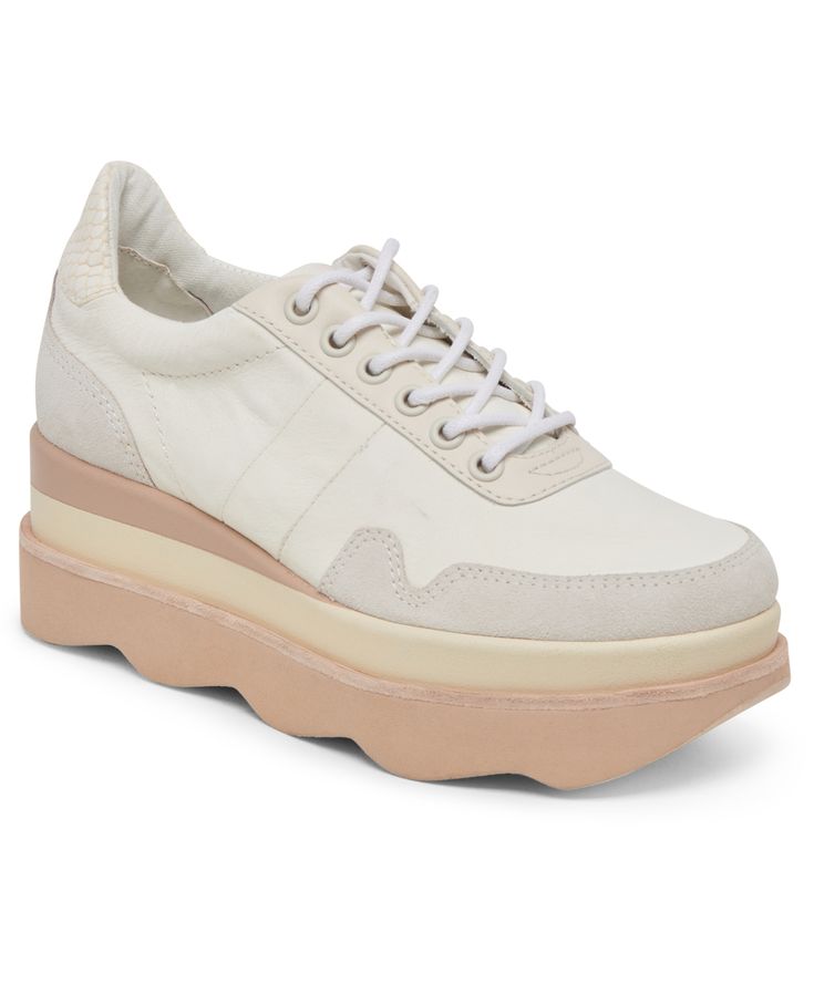 in stock Cream Lace-up Sneakers With Removable Insole, Spring Beige Platform Sneakers With Contrast Sole, Spring Cream Platform Sneakers With Rubber Sole, Cream Platform Sneakers With Rubber Sole For Spring, Cream Lace-up Platform Sneakers With Cushioned Footbed, Spring Cream Sneakers With Textured Sole, Cream Sneakers With Textured Sole For Spring, Cream Sneakers With Laces For Spring, Off White Leather Sneakers For Spring