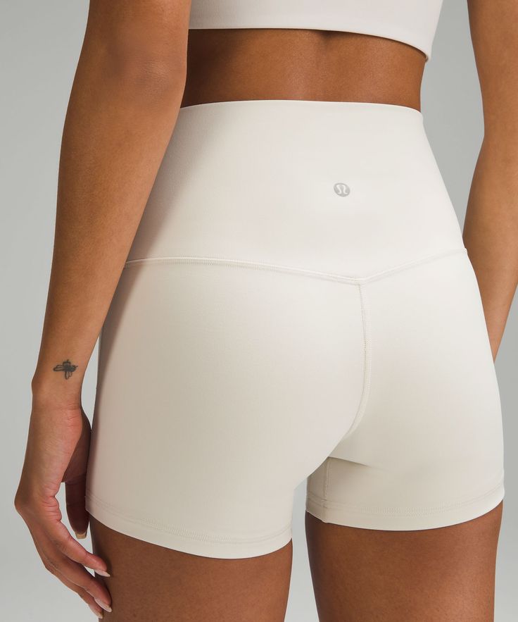 When Feeling Nothing Is Everything. The Lululemon Align Collection, Powered By Nulu Fabric, Is So Weightless And Buttery Soft, All You Feel Is Your Practice. Designed For Yoga. Wear This Light Colour With Confidence. Our White And Light Colours Are Lined For Coverage. The Second Layer Of Fabric Adds A Slightly Thicker Feel. Hidden Waistband Pocket Fits A Card Or A Key, And Wont Get In Your Way. This Collections Great For Low-Impact Workouts Like Yoga, Or Whenever You Want To Feel Really, Really Comfortable. | lululemon Align™ High-Rise Short 4" Lululemon Outfits, Light Colours, Michelle Yeoh, Shorts Lululemon, Workout Fits, Workout Sets, Lululemon Shorts, Lululemon Align, High Rise Shorts