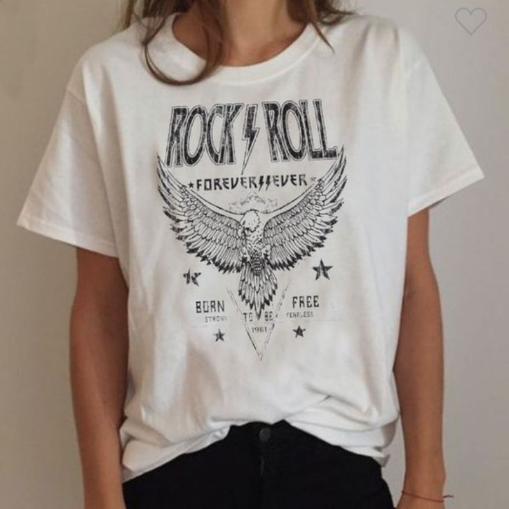 Nwt Rock N Roll T Shirt Rock And Roll T Shirts Vintage, Summer Rock Style T-shirt For Streetwear, Rock And Roll Style T-shirt For Summer Streetwear, Spring Rock Style Crew Neck T-shirt, Rock Style Graphic Print T-shirt For Summer, Fall Rock And Roll Style T-shirt With Graphic Print, Rock Style Summer Streetwear T-shirt, Summer Rock Style Streetwear T-shirt, White Graphic Rock And Roll T-shirt