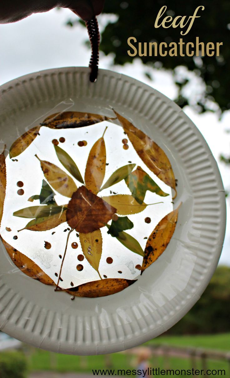 a paper plate with leaves on it and the words leaf suncather above it