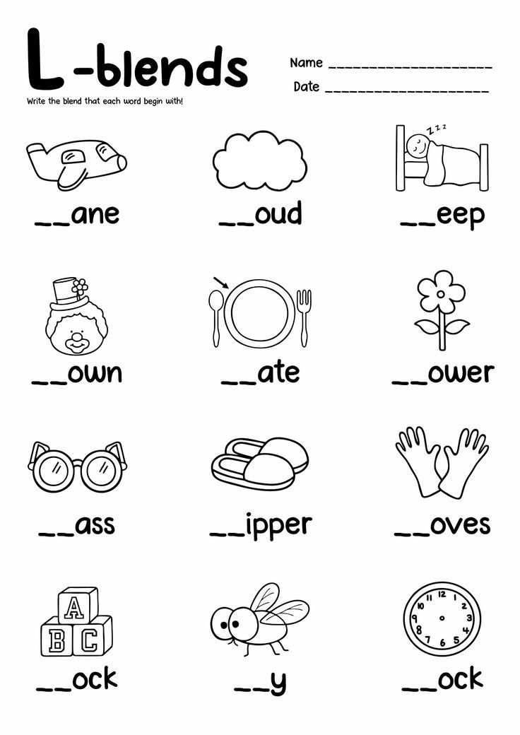 the letter l blends worksheet with pictures and words to help students learn how to