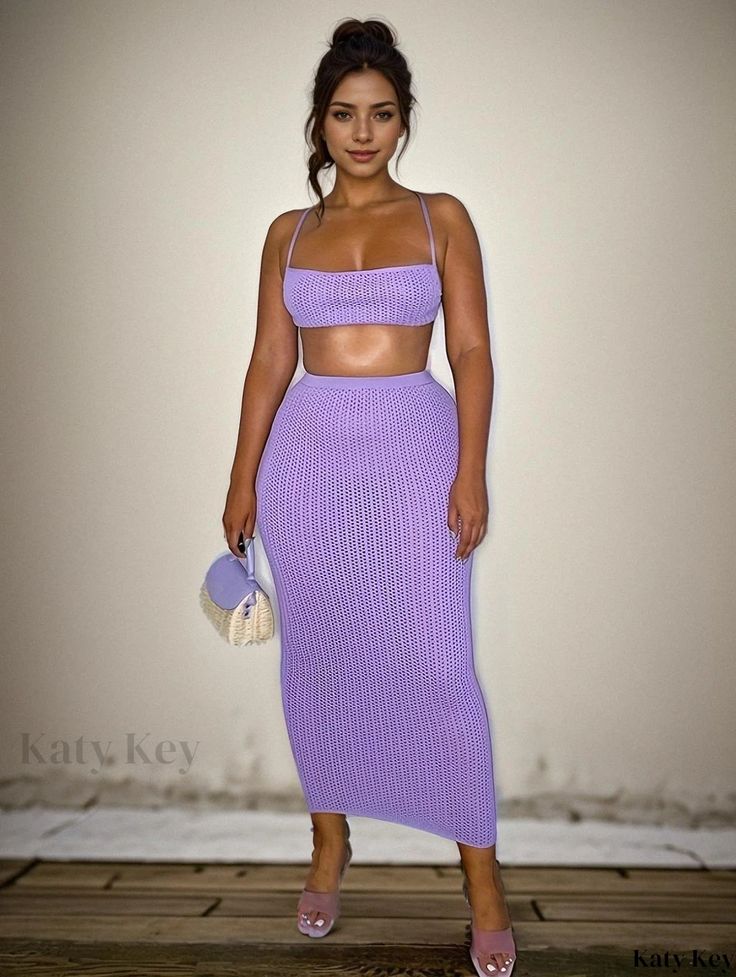 Katykey - Chic and Sophisticated Two-Piece Set: Elegant Halter Neck Crop Top & Body-Hugging Maxi Skirt Ensemble, Womens Fashion Apparel Halter Neck Crop Top, Neck Crop Top, Two Piece Sets, Halter Neck, Maxi Skirt, Two Piece, Crop Top, Fashion Outfits, Crop Tops