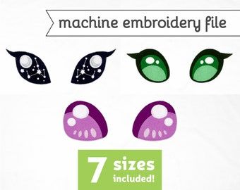 the seven sizes of eyes are labeled in green and purple