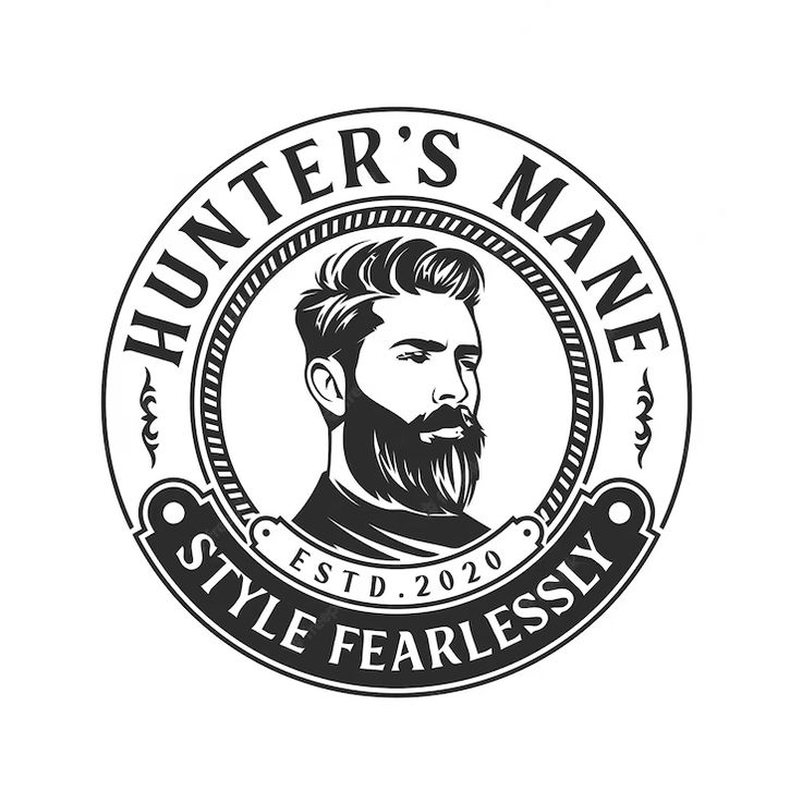 the logo for hunter's mane style fearlessly, featuring a bearded man with a beard