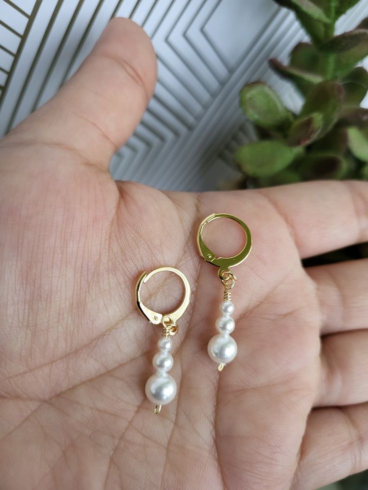 Elegant pearl earrings Minimalist Metal Pearl Drop Earrings, Metal Hoop Earrings With Pearl Charm As A Gift, Metal Hoop Earrings With Pearl Charm For Gift, Pearl Hoop Earrings For Pierced Ears As A Gift, Small Hoop Metal Pearl Earrings For Pierced Ears, Handmade Pearl Dangle Hoop Earrings, Handmade Small Hoop Pearl Earrings For Wedding, Elegant Handmade Drop Huggie Earrings, Elegant Handmade Hoop Pearl Earrings