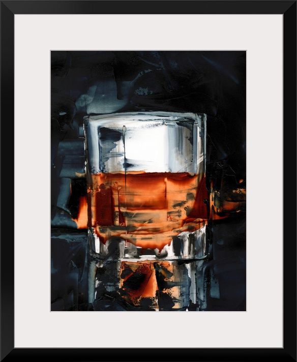 an oil painting of a glass with ice cubes in it on a black background