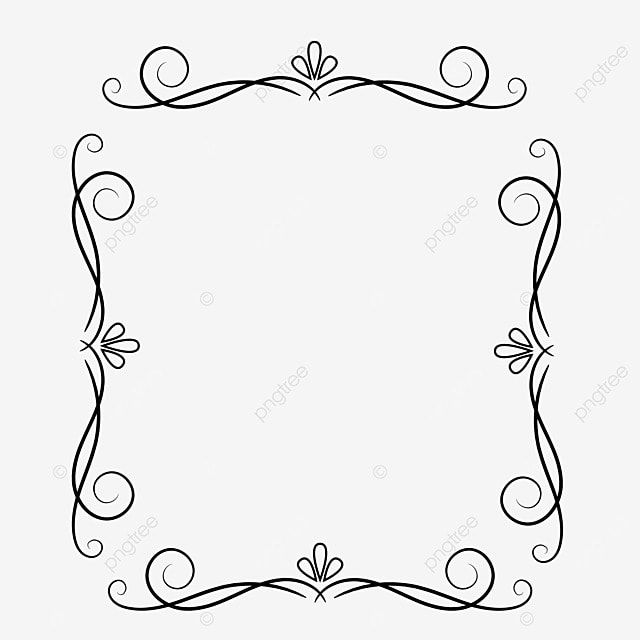 a black and white square frame with swirls on the edges, borders, frames, decorative png and psd