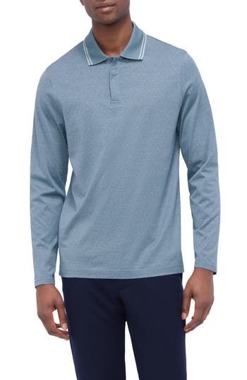 A staple for smart-casual looks, this polo is made from supersoft mercerized cotton with elevated details like a jacquard pattern and a bird's-eye-knit collar. 28 1/2" length Hidden-button placket Spread collar Long sleeves 100% cotton Machine wash, dry flat Imported Blue Cotton Polo Sweater For Work, Blue Cotton Polo Sweater For Workwear, Fall Blue Cotton Polo Shirt, Cotton Jacquard Knit Collared Polo Shirt, Long Sleeve Cotton Polo Shirt For Golf, Fall Cotton Polo Shirt With Seamless Collar, Cotton Long Sleeve Polo Shirt For Golf, Sage Blue, Jacquard Pattern