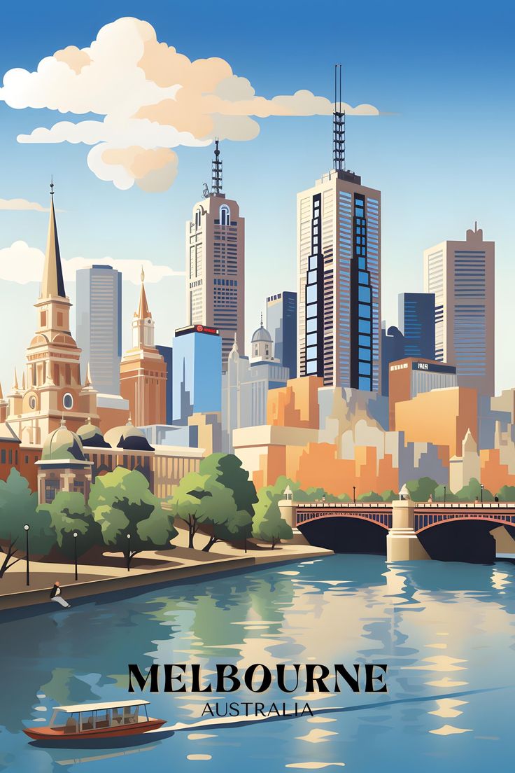 an illustration of melbourne, australia with the city in the background