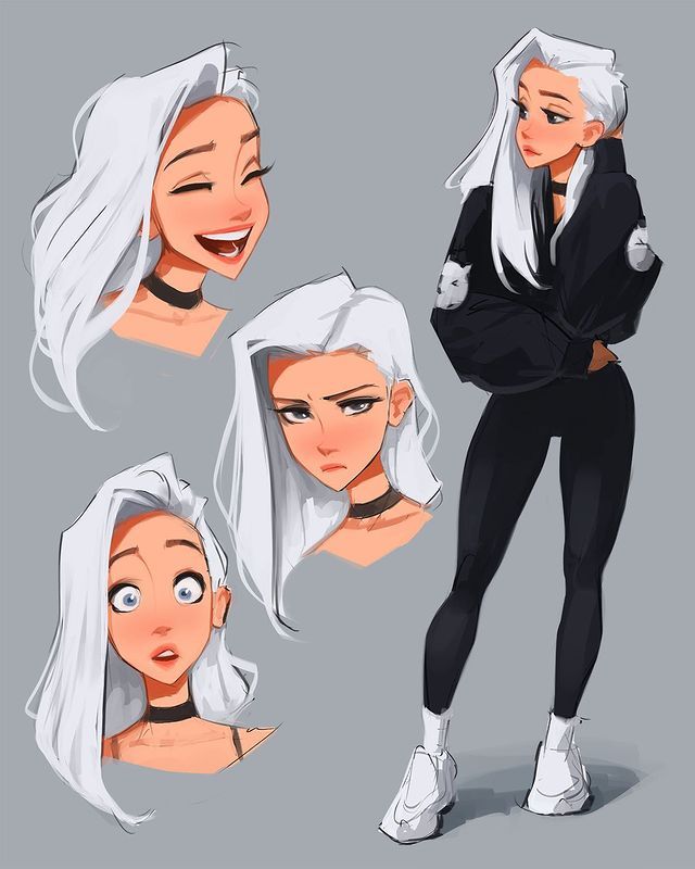 an animation character with white hair, wearing black and white clothes while posing for the camera