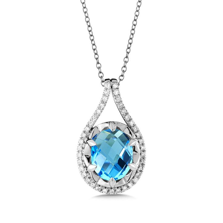 Birmingham Jewelry Item Number: BJP118W-DBT Type: Pendant Style: Fashion Jewelry 14K White Gold Pendant Blue topaz and diamond pendant in 14k white gold with oval 10.00mm X 8.00 mm center. Total Diamond Weight: 0.15ct approx. *The possibilities are not limited to the options in the dropdown. For pricing on further customizations & special options, please call: 1-586-939-5100 Formal Blue Oval Diamond Necklace, Formal Blue Diamond Necklace, Formal Blue Diamond Gemstone Necklace, Formal Blue Gemstone Diamond Necklace, Blue Diamond Cut Fine Jewelry Necklace, Blue Diamond Cut Necklace In Fine Jewelry Style, Luxury Blue Diamond Necklace For Anniversary, Blue Luxury Diamond Necklace For Anniversary, Luxury Blue Diamond Necklace