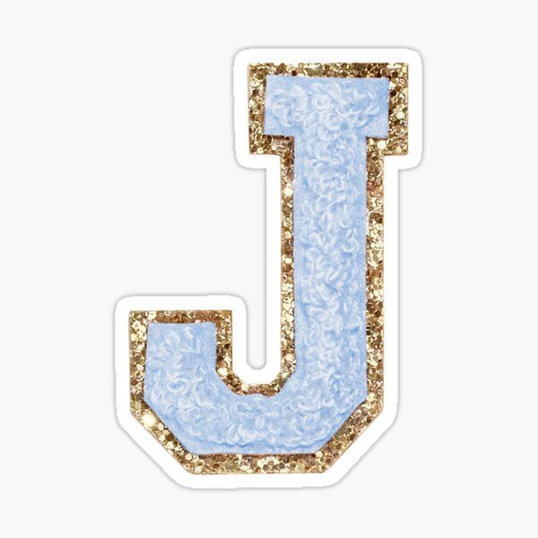 the letter j in blue and gold glitter sticker