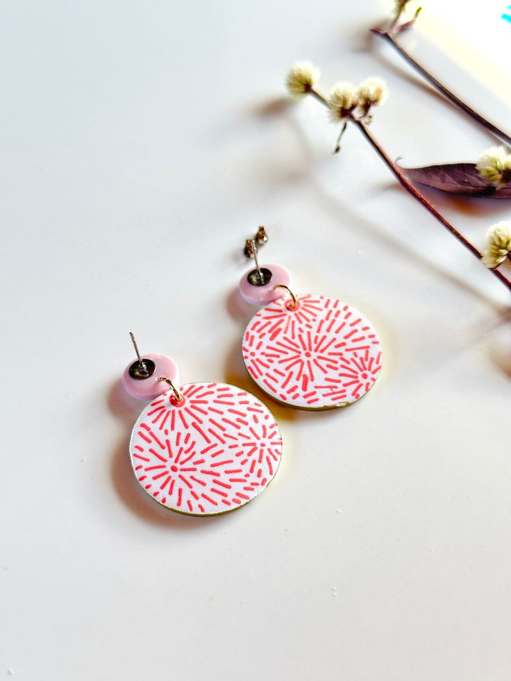 These unique hand painted earrings are the perfect addition to your summer look! They are one of a kind - so look and feel unique when you wear these cuties. Made with polymer clay and painted in fun, vibrant colors, they come in two options: a pink and gold line stud or a green check stud. Add a pop of playfulness to any outfit! Polymer Clay Handmade & Painted Fun back design Surgical steel stud post Fun Polymer Clay Drop Earrings, Hand Painted Drop Earrings For Summer, Summer Polymer Clay Earrings For Gifts, Summer Gift Polymer Clay Earrings, Cute Hand Painted Red Jewelry, Summer Gift Earrings In Polymer Clay, Cute Red Hand-painted Jewelry, Cute Red Hand Painted Jewelry, Trendy Hand Painted Polymer Clay Earrings