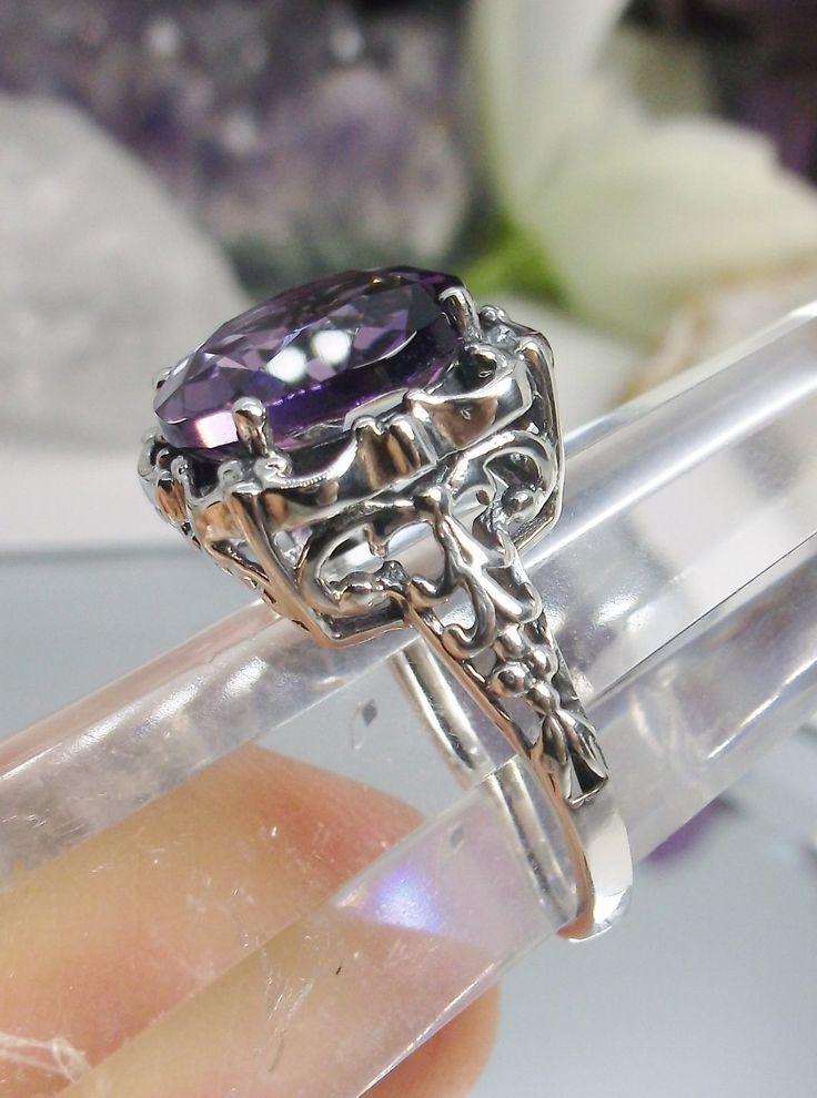 Natural Purple Amethyst Ring, Speechless Design #D103, Sterling Silver Filigree, Vintage Jewelry, Silver Embrace Jewelry Victorian Filigree, Antique Filigree, Purple Amethyst Ring, Antique Ring, Sterling Silver Filigree, Filigree Ring, Victorian Jewelry, Silver Filigree, Amethyst Gemstone