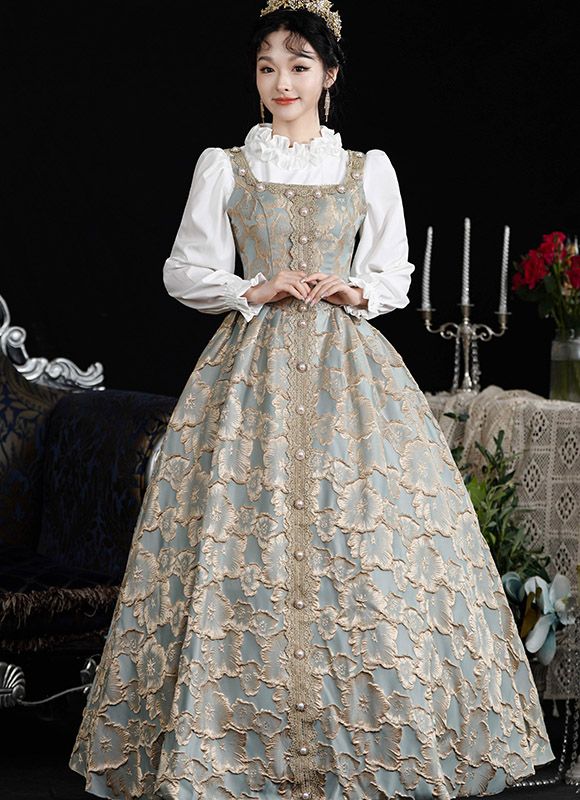 New Two Piece Set Medieval Blue Vintage Women Princess Daily Gown Theater Drama Dress Royal Princess Outfits, Medieval Fantasy Dress Princesses, Fairytale Dress Medieval, Fantasy Princess Dress, 1600s Dresses, Blue Gown Dress, Historical Outfits, Gothic Victorian Dresses, Medieval Dresses