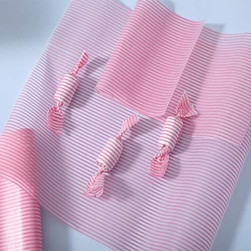 three pieces of pink and white striped fabric