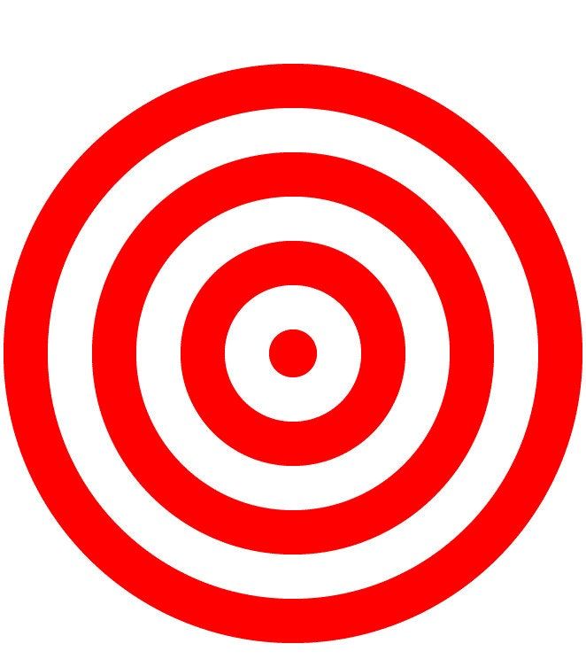 a red and white circle with an arrow in the center, on a white background