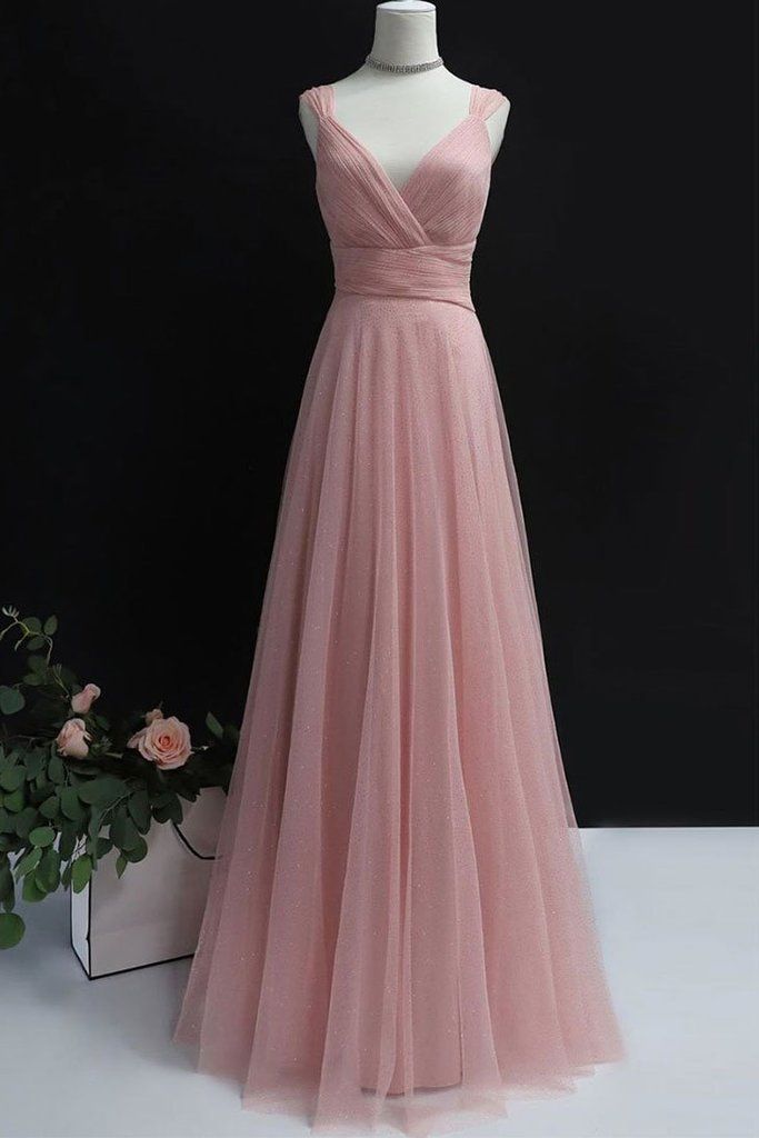 Pink Tulle Evening Dress, Pink Formal Dress, Simple Evening Dress, Prom Dress Pink, Tulle Long Prom Dress, Vestidos Color Rosa, Pink Bridesmaid Dress, Pink Evening Dress, Tulle Evening Dress