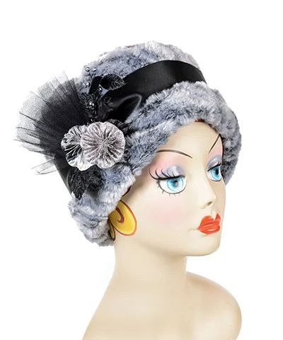 Lola Cloche Hat Style - Luxury Faux Fur in Glacier Bay - Pandemonium Millinery Velvet Brooch, Velvet Leaves, Ruff Collar, Face Mask Men, Faux Fur Hat, Cozy Coats, Glacier Bay, Velvet Flowers, Crown Heights