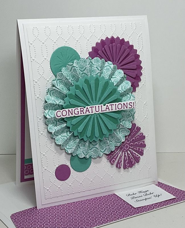 congratulations card with purple and green paper flowers