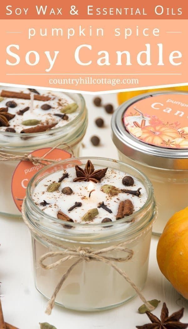 soy wax and essential oils pumpkin spice soy candle in glass jars with cinnamon, cloves, star anise