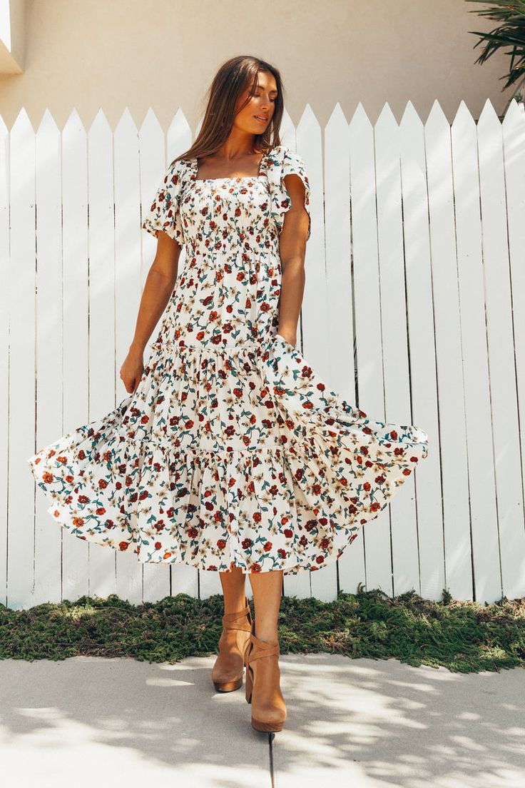 Mom & Me – Ivy City Co Square Neck Sundress With Ruffle Hem For Vacation, Flowy Floral Dress With Ruffles And Square Neck, Flowy Square Neck Floral Dress With Ruffles, Casual Sundress With Ruffle Hem And Square Neck, Bohemian Floral Dress With Smocked Bodice For Vacation, Floral Square Neck Dress With Smocked Bodice, Flowy Square Neck Sundress For Vacation, White Flowy Floral Dress With Square Neck, Summer Floral Dress With Square Neck And Ruched Detail