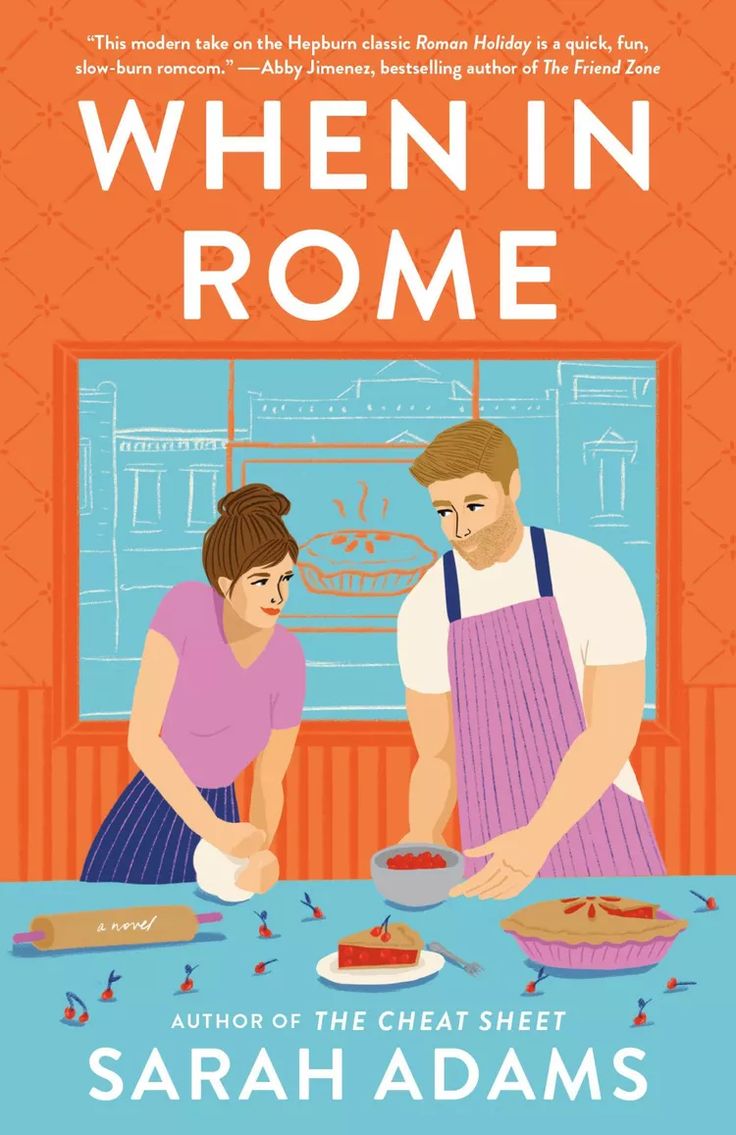 the cover of when in rome by sarah adams, with an image of a man and