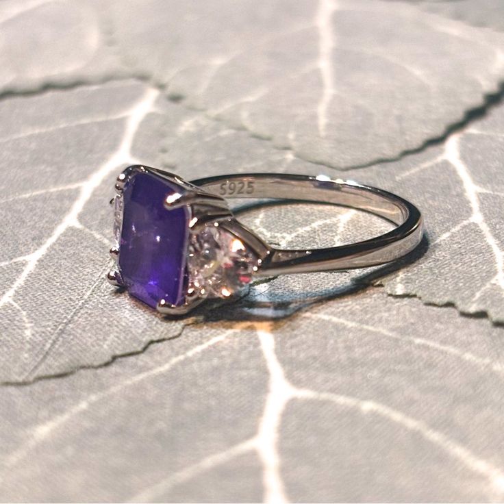 Sterling Silver 925, Size 5.5 Elegant Amethyst Crystal Ring With Gemstone Accents, Elegant Purple Sterling Silver Birthstone Ring, Elegant Purple Crystal Sterling Silver Ring, Sterling Silver Amethyst Promise Ring With Gemstone Accents, Classic Silver Amethyst Ring With Gemstone Accents, Elegant Sterling Silver Amethyst Ring With Accent Stones, Elegant Sterling Silver Amethyst Promise Ring, Classic Sterling Silver Rings With Gemstone Accents, Classic Sterling Silver Amethyst Ring With Center Stone