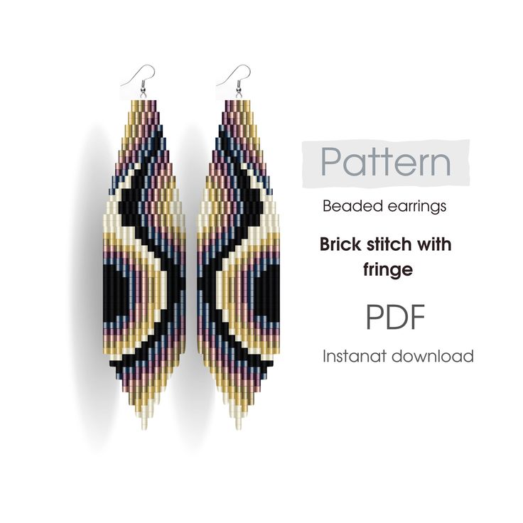 a pair of beaded earrings with fringe pattern