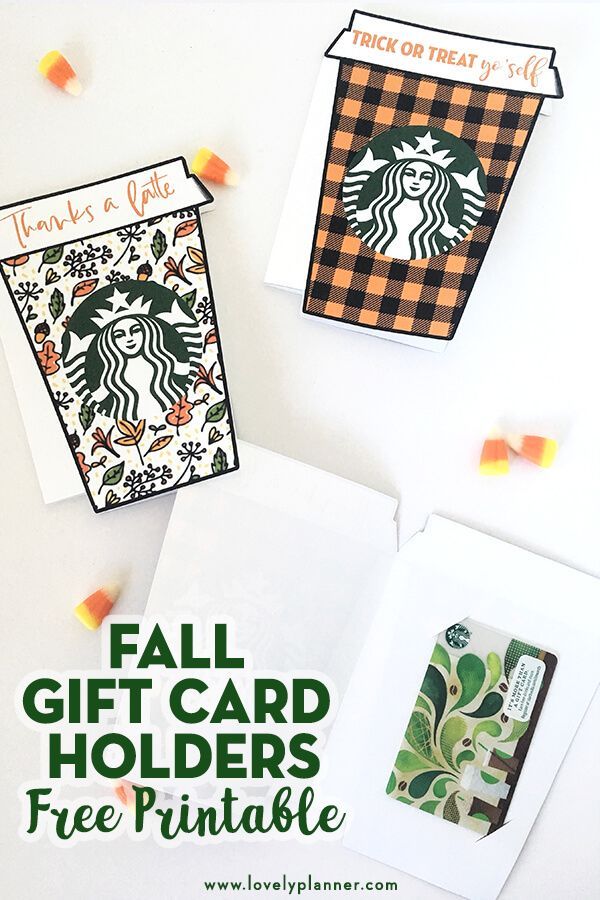 three starbucks gift card holders with free printables